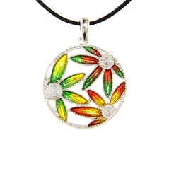 Ciondolo in argento con fiori di filigrana smaltati