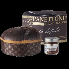 La Forneria di Pula Panettone ricoperto di cioccolato e pepite di Modica con vasetto di crema al cacao...