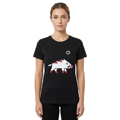 T-shirt nera da donna con cinghiale stilizzato, misura M